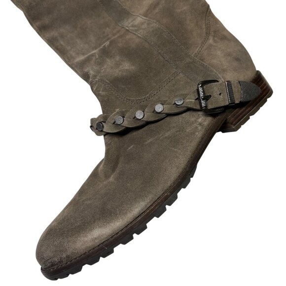 Belle by Sigerson Morrison Gray Brown Taupe Pull On Calf High Boots Size 10 - Picture 4 of 8